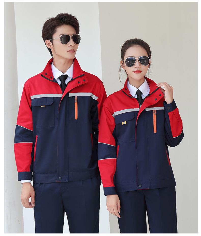 Men's Polyester Long Sleeve Workwear Set with Reflective Strips - Durable, Thickened for Spring/Autumn Construction and Auto Repair.