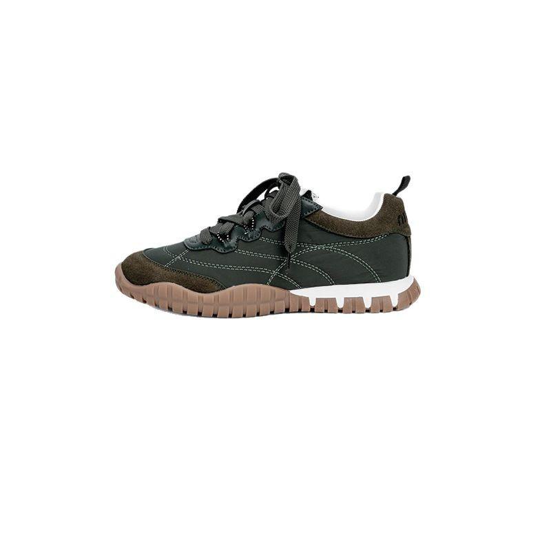 Cowhide version~ miu series new tire sole fashion casual versatile German training shoes round head lace-up Forrest Gump shoes little white shoes