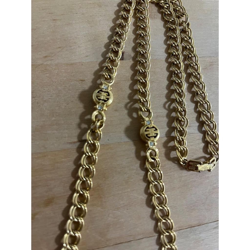 Used Authentic Givenchy Long Chain Necklace Vintage with Rhinestones