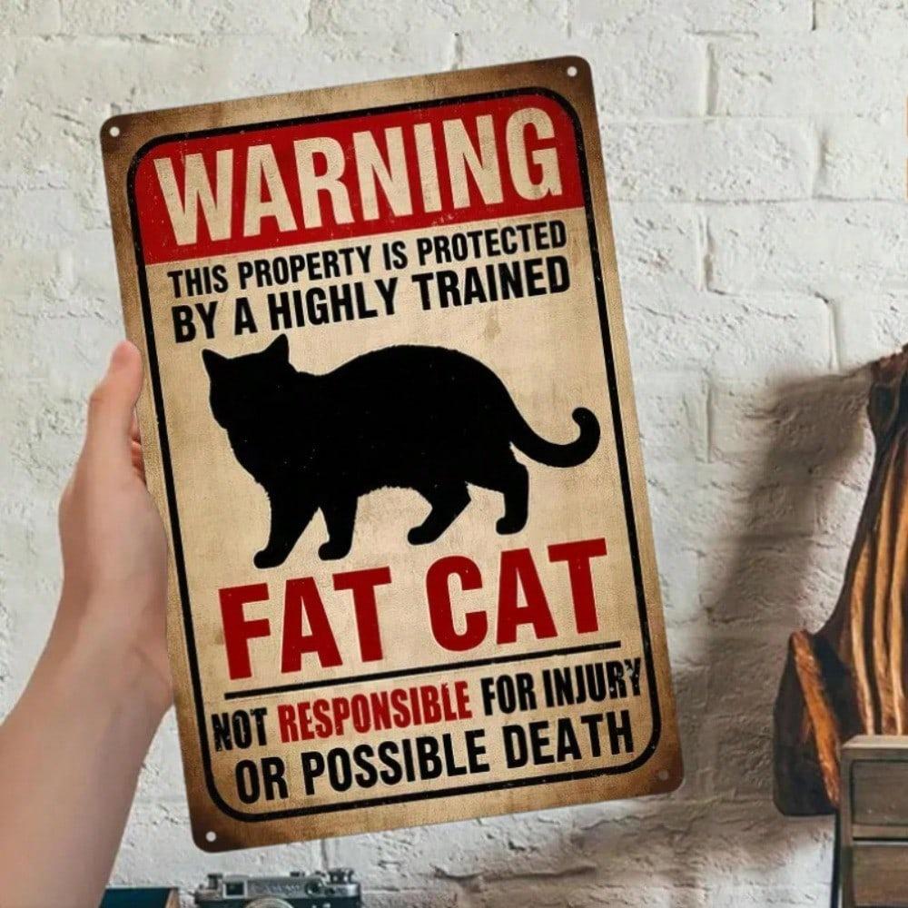 Lustiges fettes Katze Warnschild Metall Schild Vintage Wanddeko für Haus Garten Terrasse