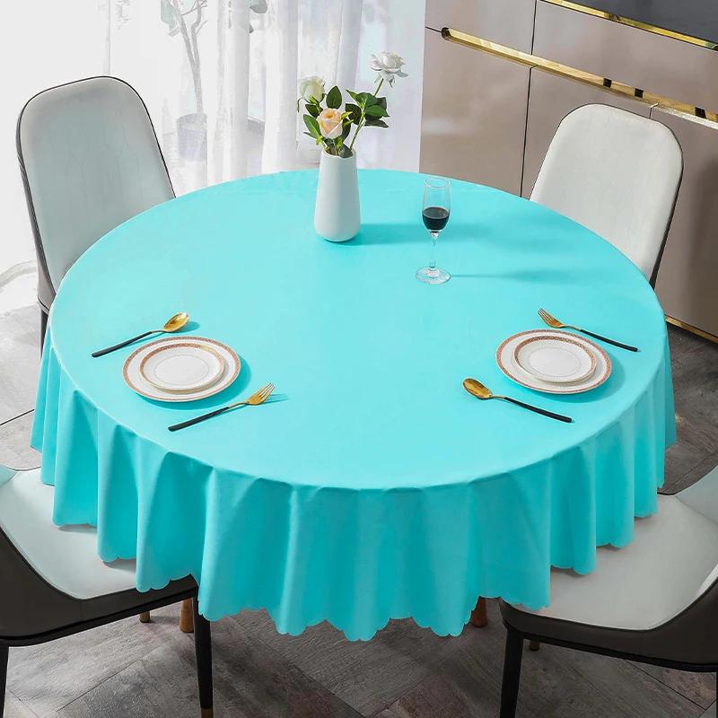 Simple Business Style Solid Color Round Tablecloth Thick Multicolor Table Cover Waterproof Oil Resistant Washable Table Case