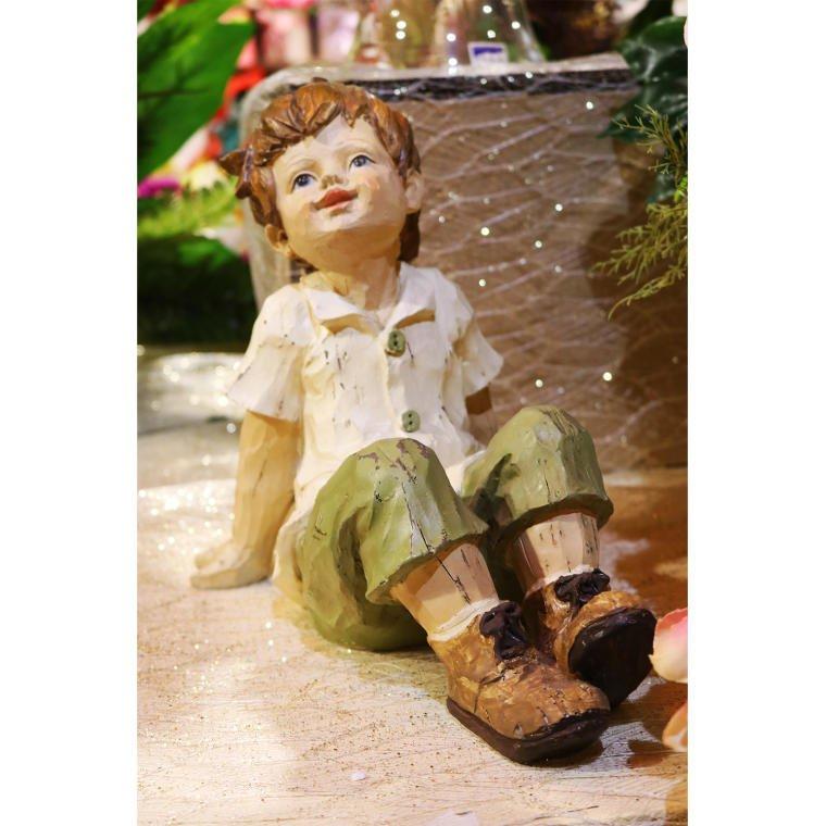 Decorative Figurine Boy In Green Trousers, 26 Cm, Made of Polyresin