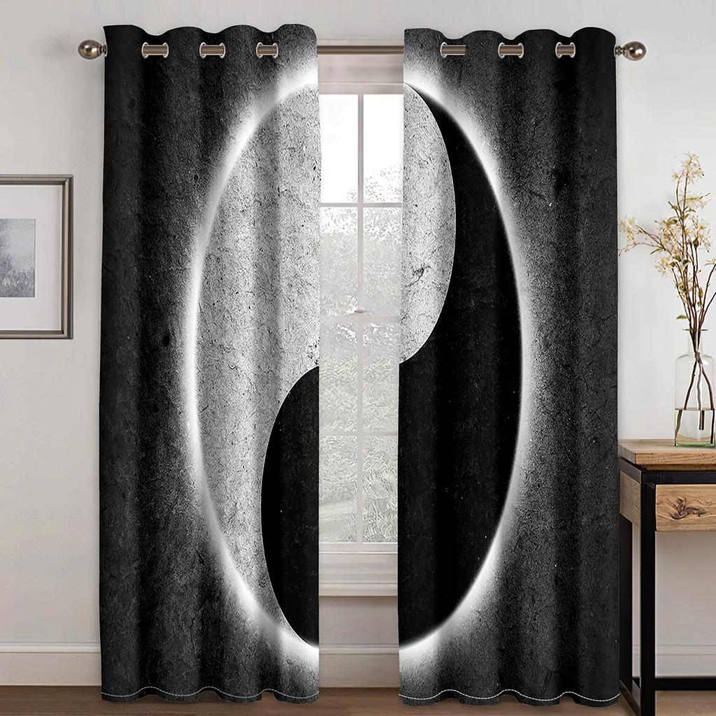 3D Black and White Tai Chi Bagua Design Curtains Taoist Culture Lovers Home Decor Curtains Living Room Bedroom Window Curtains