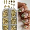 3D Zlaté Mušlové přívěsky na nehty 6 přihrádek Hvězdice Mušle Dekor pro Módní Nail Art Design