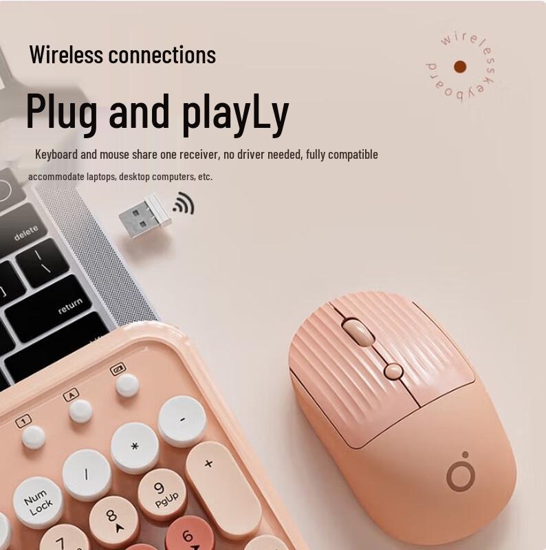 EWEADN V96 Retro Wireless Keyboard and Mouse Set