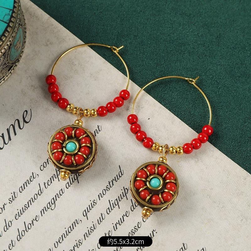 Original Handmade Nepalese Earrings Tibetan Niche Personality Earrings Female Exotic Xizang Retro Earrings