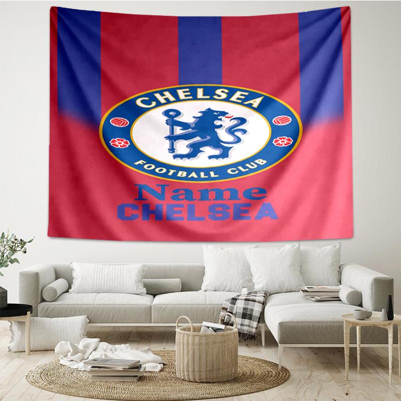 Custom Name Chelsea Football Club Print Tapestry, Backdrop, Easy Setup, Ideal for Bedroom, Office & Living Room, with Aesthetic Wall Hanging Decor.