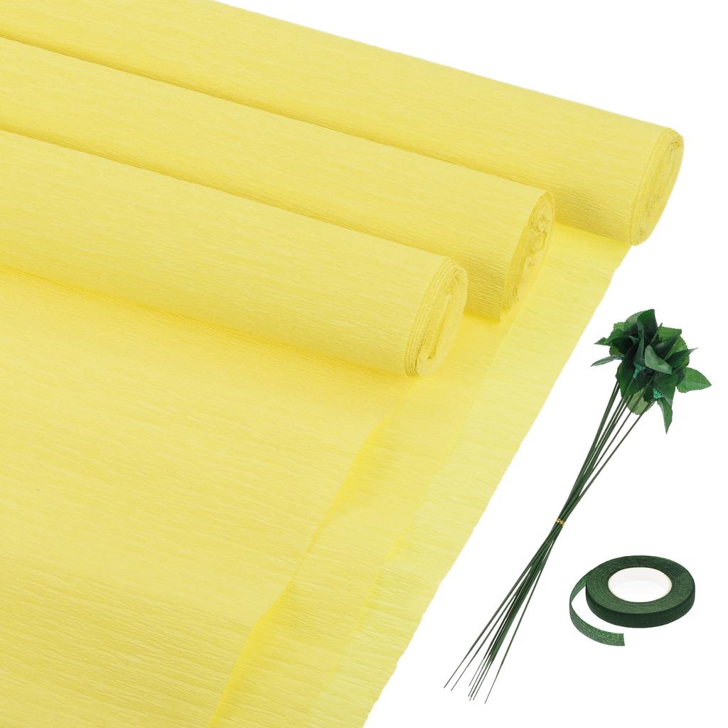 6pcs Crepe Paper Roll with Floral Stem Wire and Green Floral Tapes for Wedding Ceremony Various Large Festivals Decoration