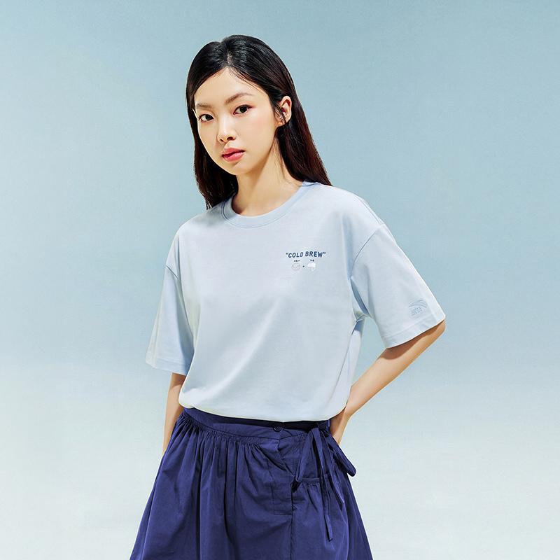 Anta Lifestyle Series Short Sleeve Knitted Shirt Summer T-Shirt Unisex Tops Sky-Blue 972628118-5