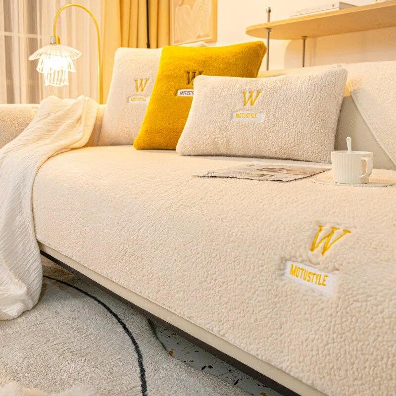 

Чехол для дивана из овечьей шерсти, зимний мягкий утолщенный теплый чехол для подушек, чехлы для диванов для гостиной, нескользящий подлокотник, плюшевый чехол, ткань 90x210cm 1pc