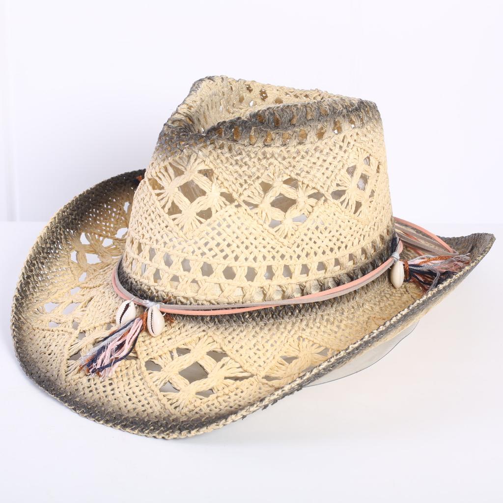 Popular sombrero de vaquero occidental hueco clásico europeo y americano, moda para hombre y mujer, sombrero de paja transpirable para vacaciones, protección solar