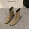 Coarse-heeled suede Korean small ankle boots women's shoes 2025 new autumn and winter velvet Martin boots coffee-colored thin short boots