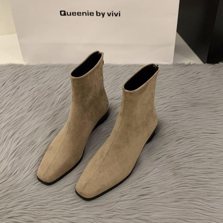 Coarse-heeled suede Korean small ankle boots women's shoes 2025 new autumn and winter velvet Martin boots coffee-colored thin short boots