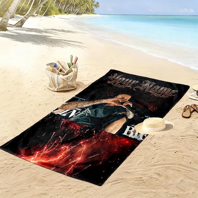 Name Custom Bieber Poster Print Beach Towel, Large Soft Quick Dry Towel for Beach Camping Swimming