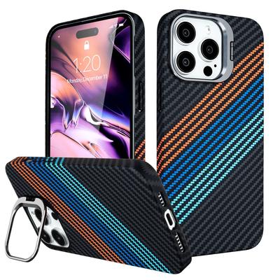 For Apple 16pro Magnetic Phone Case for Apple 15plus Bracket Lens Carbon Fiber Protective Case