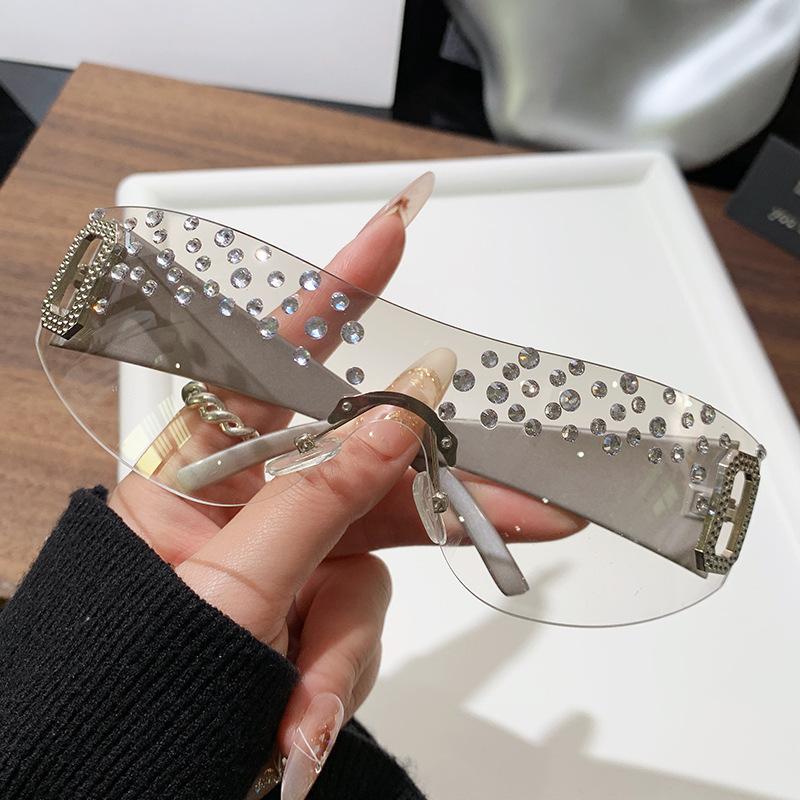 New Fashion Handmade Diamond Women's Large Frame Sunglasses Frameless Diamond Sunglasses Fashion Square Sunglasses