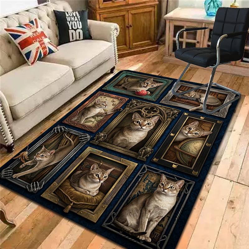 Feline Portraits Pattern Rug Floor Mat for Living Room or Bedroom Soft and Comfortable Carpet a Gift for Birthday and Holiday.