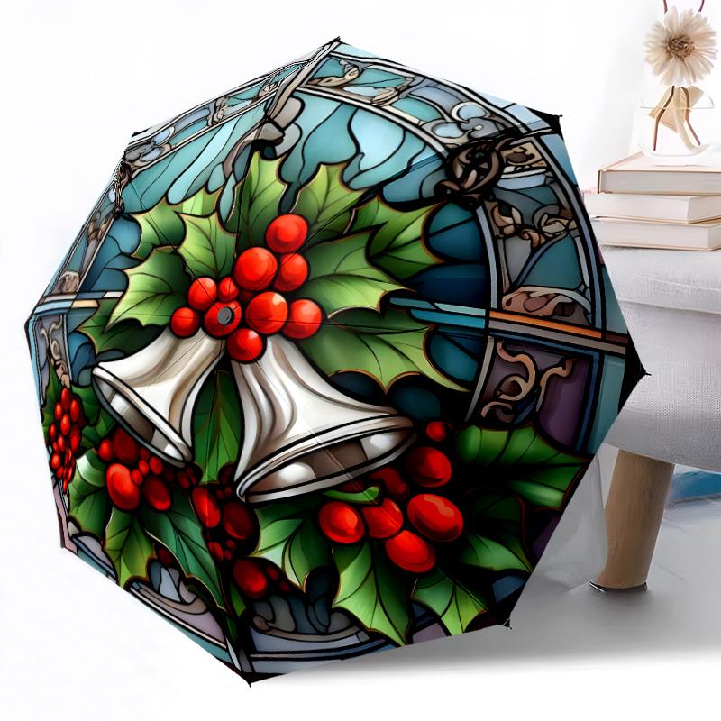 Stained Glass Reindeer Art Compact Travel Automatic Umbrella with 8-Rib Lightweight Travel Essential Fashion Lovers