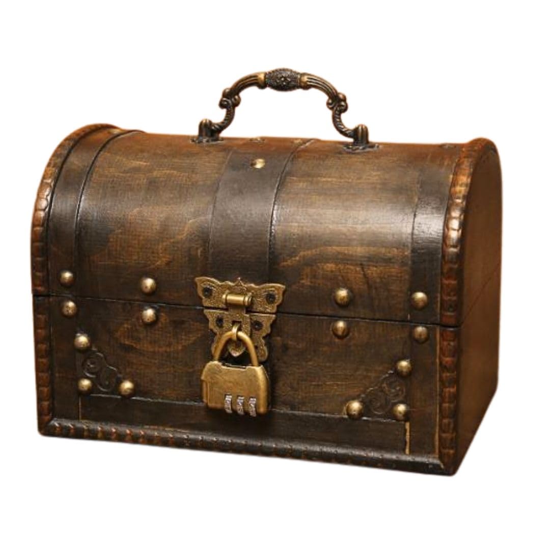 Solvanta Treasure Chest Wooden Small Box with Lid Antique Retro Style Storage Box Home Decor Gift 215 x 145 x 15cm Lockable 5140₽