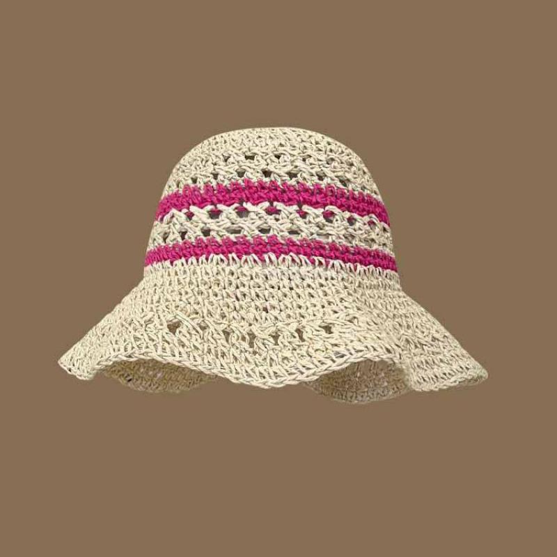 Summer Hats For Women Striped Hollow Sun Hat Foldable Sunshade Fisherman Cap Bucket Hat Seaside Travel Sunhat Beach Accessories