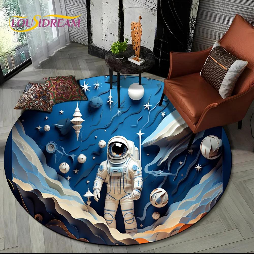 

Astronaut Universe Spaceman 3D Outer Space Cartoon Round Area Carpet Rug for Living Room Bedroom Kid Decor,Pet Area Rug Non-slip Diameter 60cm
