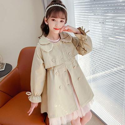 Women's Spring and Autumn Solid Color Long-sleeved Casual Trench Coat In The Middle of The Long Section Waisted Middle and Large Children's Jacket