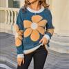 Women's Casual Fashion Comfortable Round Neck Pullover Floral Long Sleeve Street Style Knitted Sweater