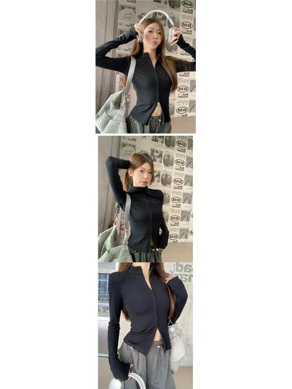 Petite Women's Double-Zip Waist-Cinched Cardigan with Stand-Up Collar - Spring/Autumn Long-Sleeve Top 2025