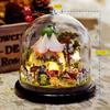 CUTEROOM DIY Miniature Dollhouse Model Kit with Plastic LED Lights Music Box Dome, & Built-in