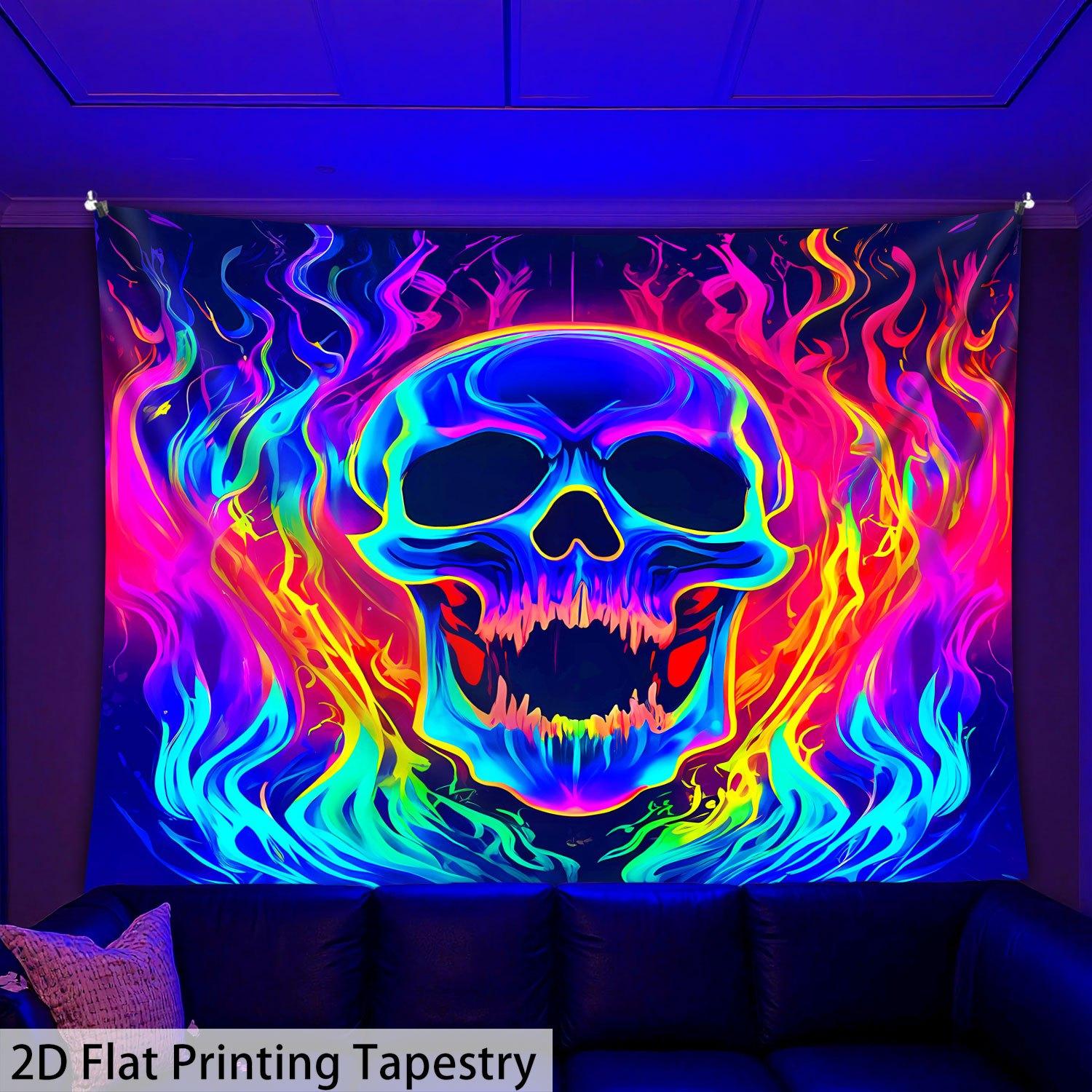 

VIKAMA Flaming Skull Tapestry Print Gaming Bedroom Music Bar Unique Living Room Feature Wall Room Decor 74x94cm(29x37in)