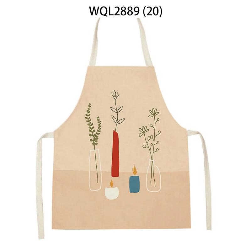 Adult Kids Flower Pattern Cleaning Kitchen Aprons Home Cooking Baking Linen Waist Bibs Vase Flower Art Antifouling Pinafore