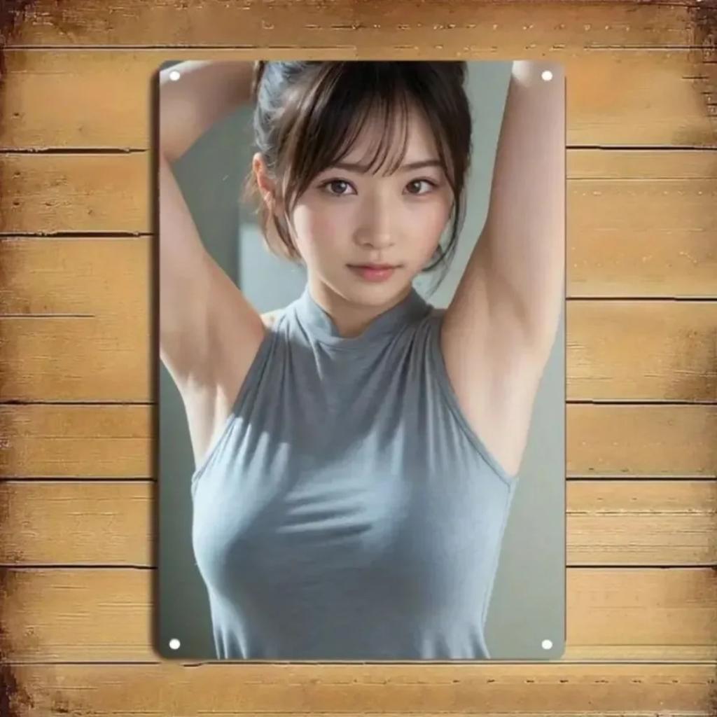 Metal Wall Art Light Blue Female Portrait Sign Durable Aluminum Plaque for Home Bar Office Decor Gift