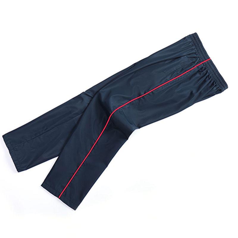 Unisex Dark Blue School Pants with Red Stripe - Loose, Straight-Leg Design for Primary To High School Students.