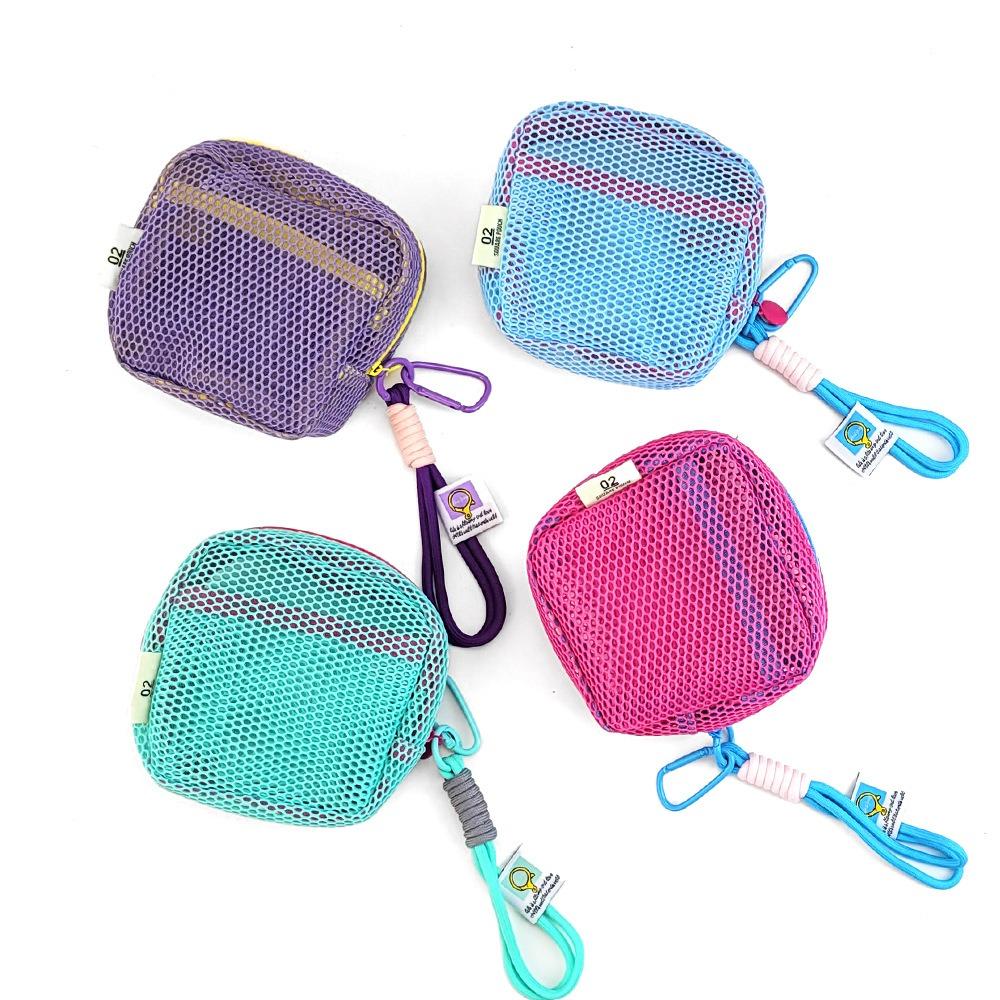 Small Capacity Square Mesh Storage Pouch Dopamine Color Clear Mesh Bag  Children