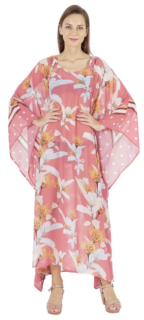 Moomaya Hooded Caftan For Women's Long Printed Bikini Cover Up Summer Turkish