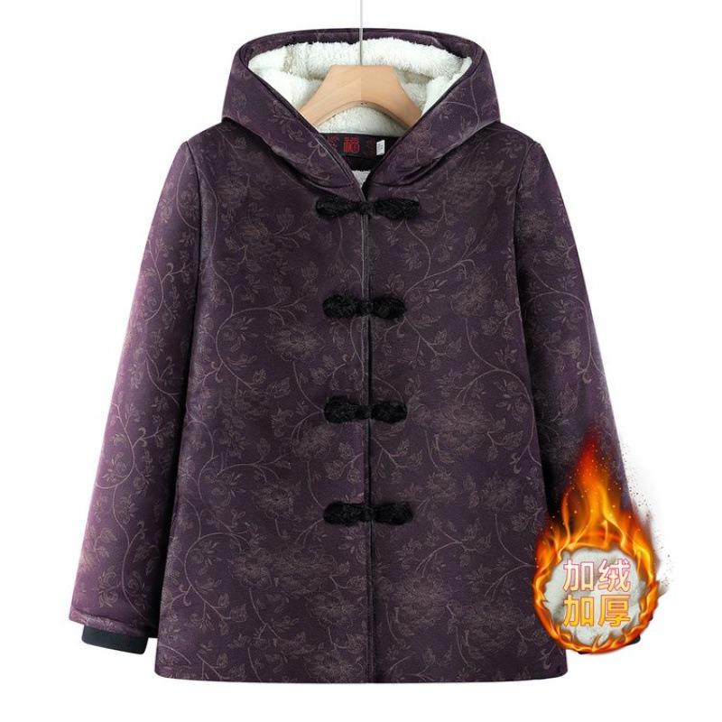 Elderly padded clothes Women's thickened winter padded clothes Elderly winter hooded velvet warm padded jacket