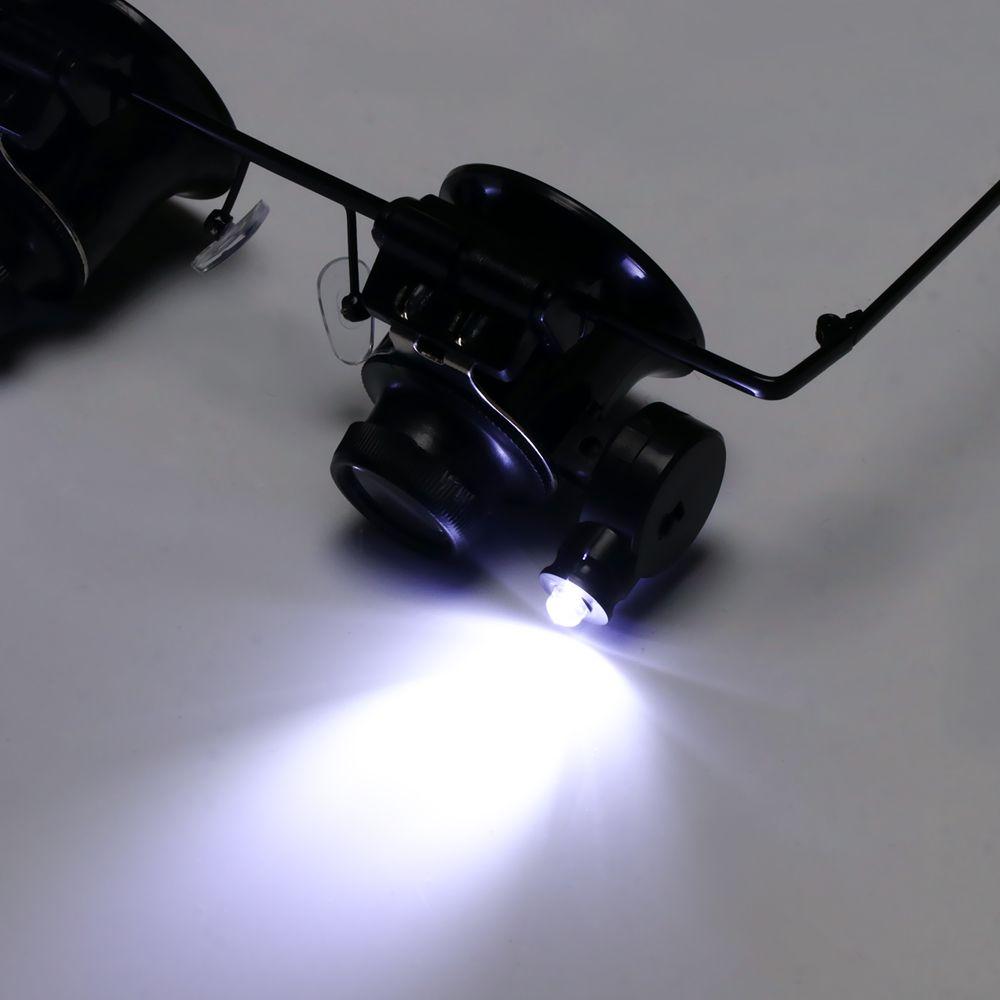 Head Mounted Professional With LED Lights 20X Magnifier Jeweler Inspect Tool Watch Repair Double Eye Glasses Type