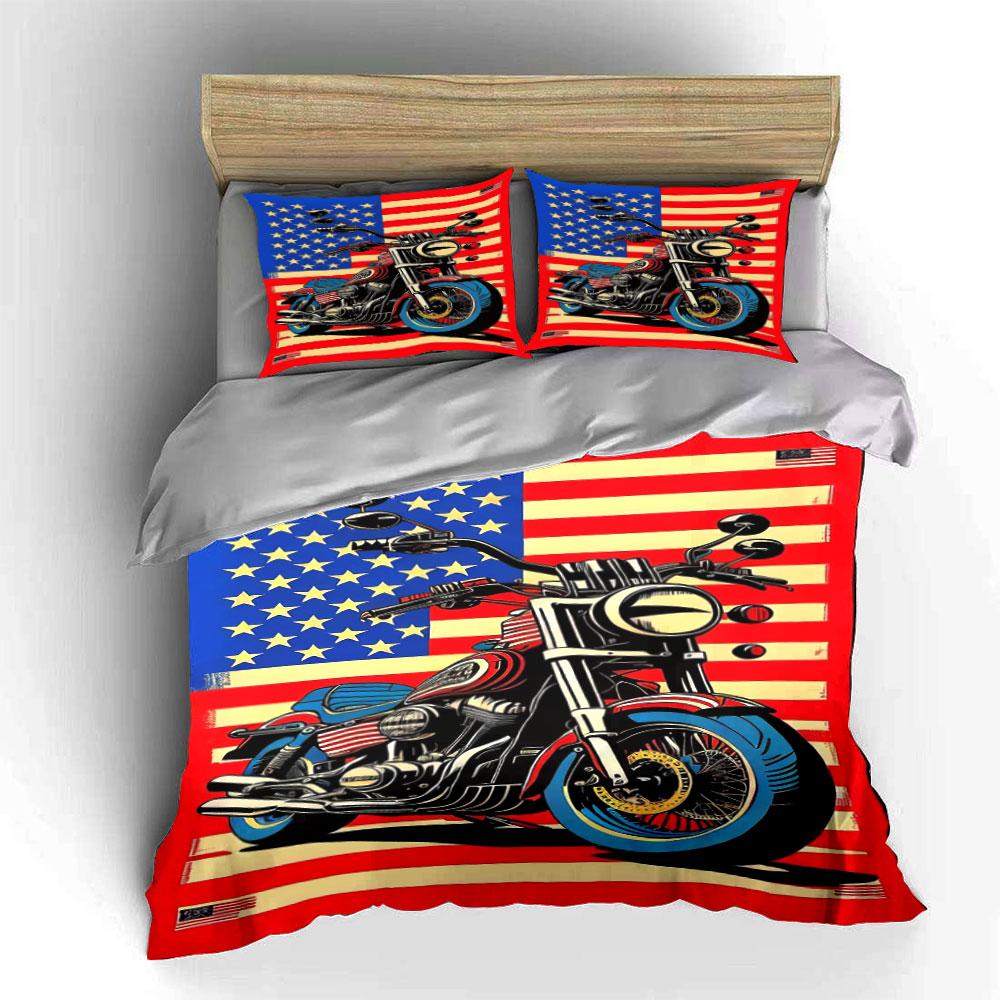 Motorcycle and American flag. Bedding sets Duvet cover sets Duvet covers Pillowcases(1*Duvet Cover 2*Pillowcases without duvet insert)