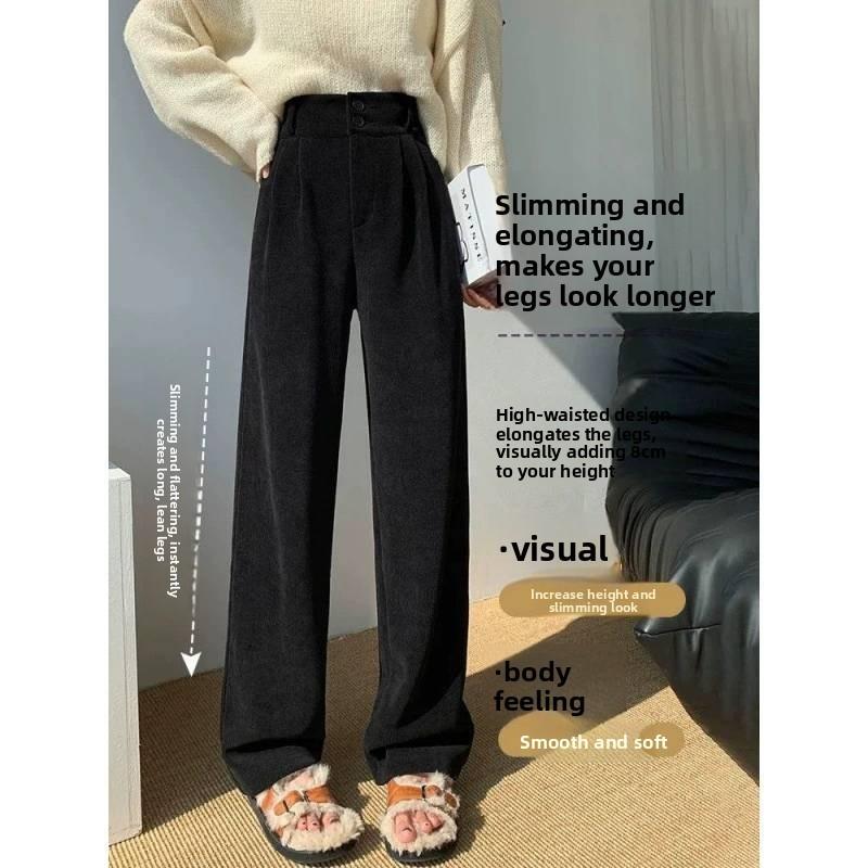 Herbst Plus Size Cord-Hosen mit weitem Bein für Damen mit hoher Taille und geradem Schnitt