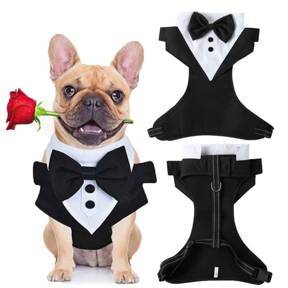 

Dog Chest Strap Dog Tuxedo Costume Breathable Dog Bow Tie Suit Tuxedo Dog Harness Party L-without rope
