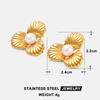 Polished Stainless Steel Pearl Stud Earrings for Women - Irregular Geometric Flower Design