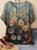 2026 Women's Casual Loose Fit T-Shirt Floral Print Short Sleeve Round Neck Top Tees Plus Size Summer Tops Flower Woman Clothing