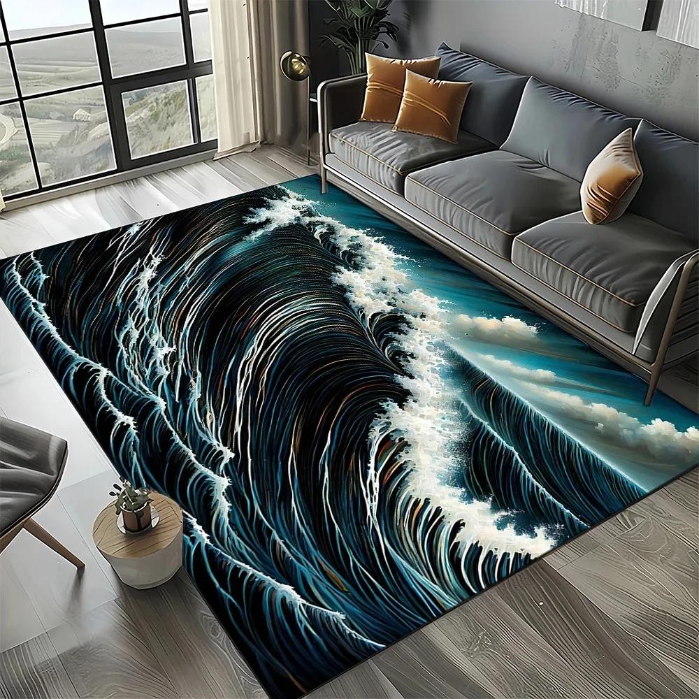 Sparkling Ocean Water Area Rug Blue Wave Pattern Carpet Living Room Bedroom Stylish Decorative Floor Mat