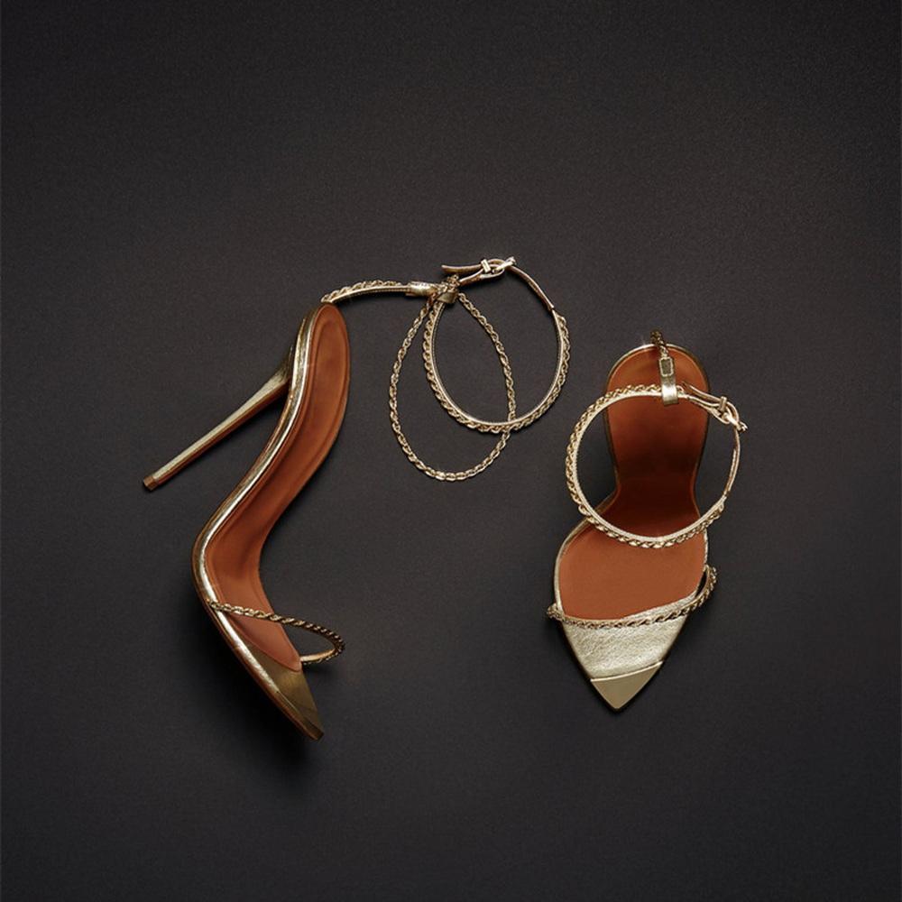 Fashion FHC New 12cm Women High Heeled Sandals,Ankle Chains Strap Summer Shoes,Pointy Open Toe,Gold,Silver,Purple,Size 34-45,Dropship