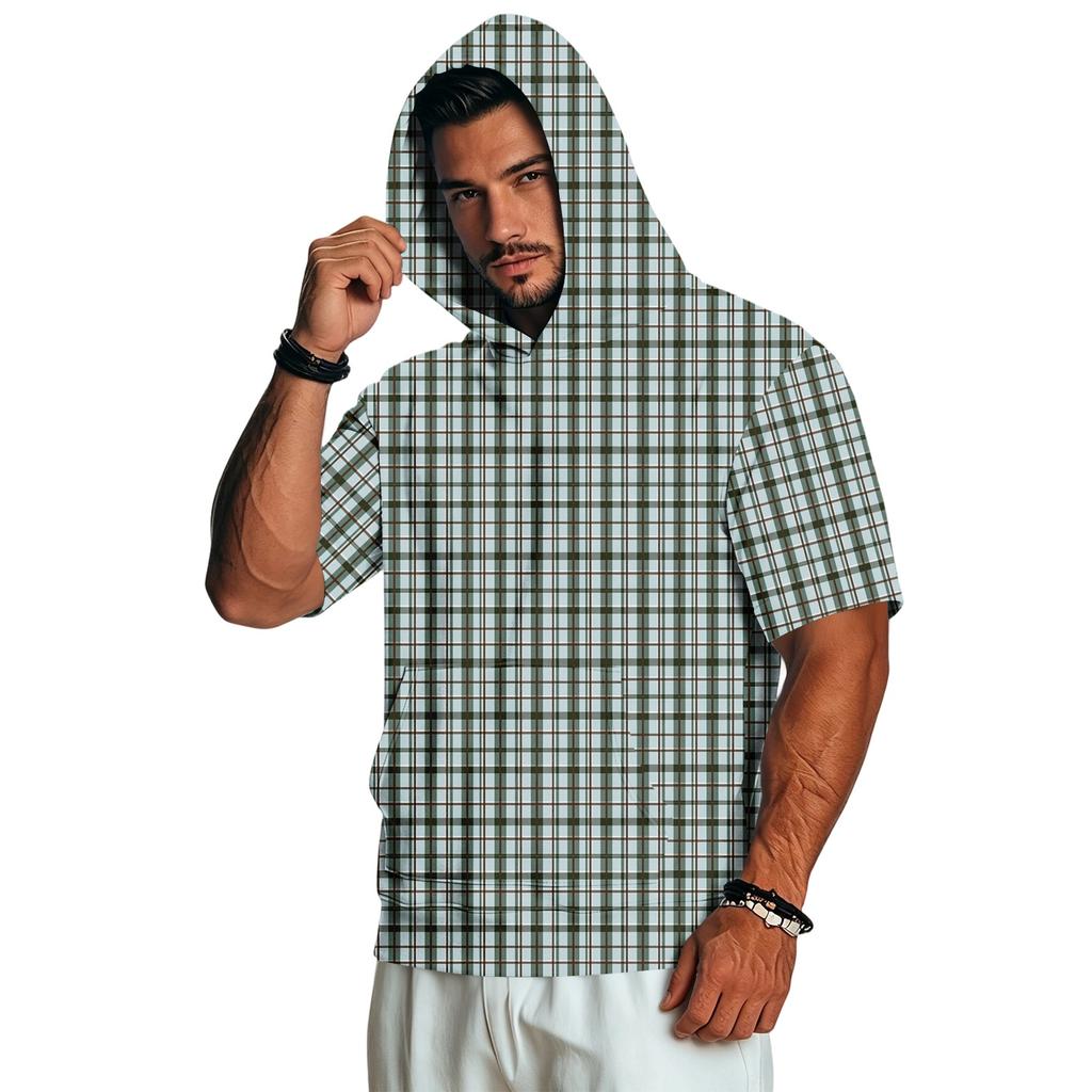Men's Casual Vintage Lightweight Short Sleeve Hoodie Camouflage Print