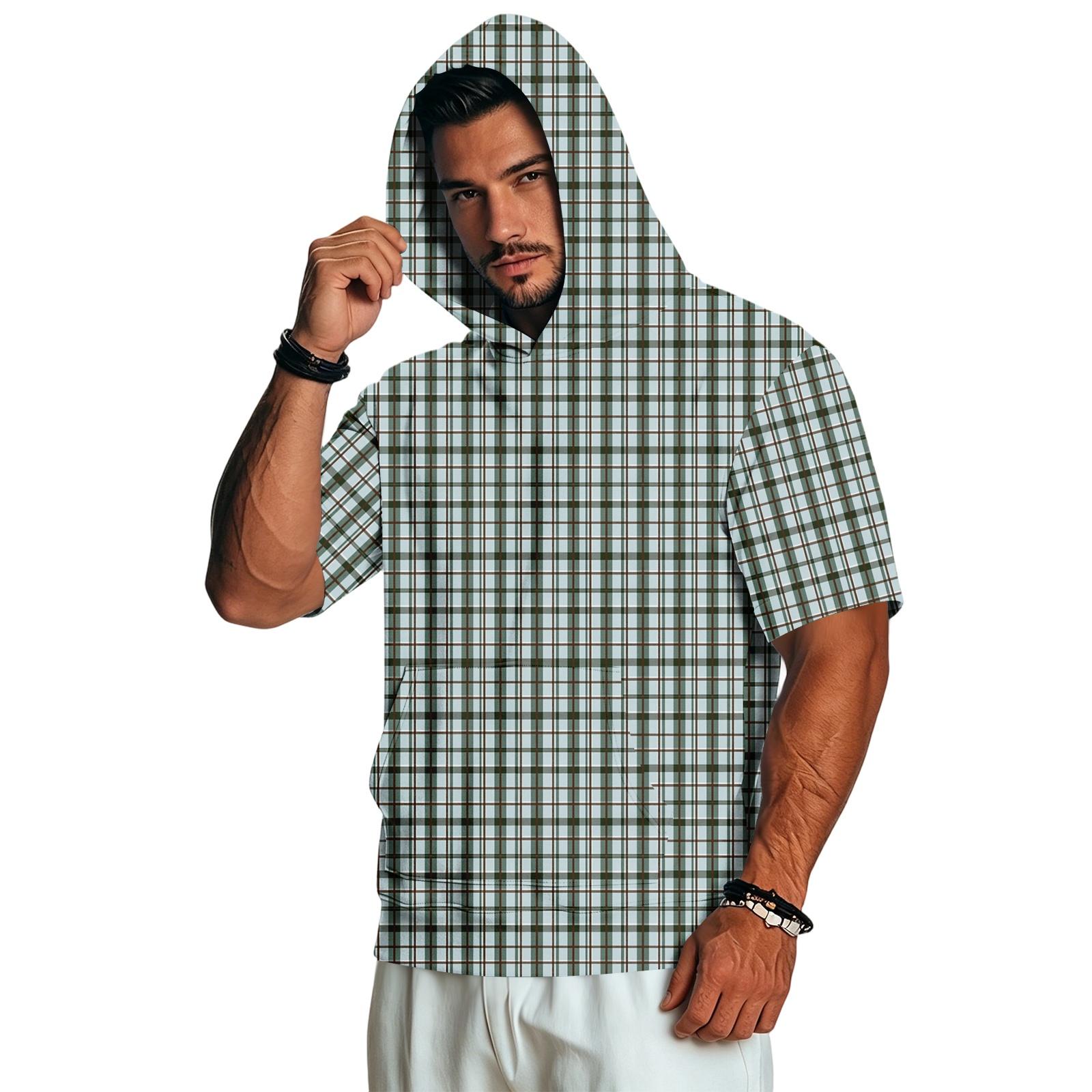 Men s Casual Vintage Lightweight Short Sleeve Hoodie Camouflage Print L