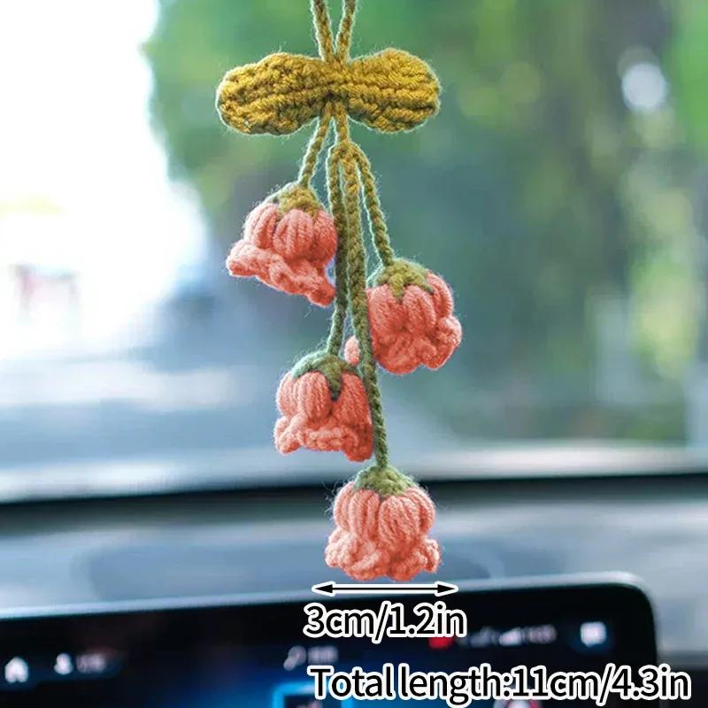 Crochet Flowers Woven Flowers Pendant Car Interior Hanging Decoration Hand Knitted Bags Decoration Handmade Key Pendants Household Decoration