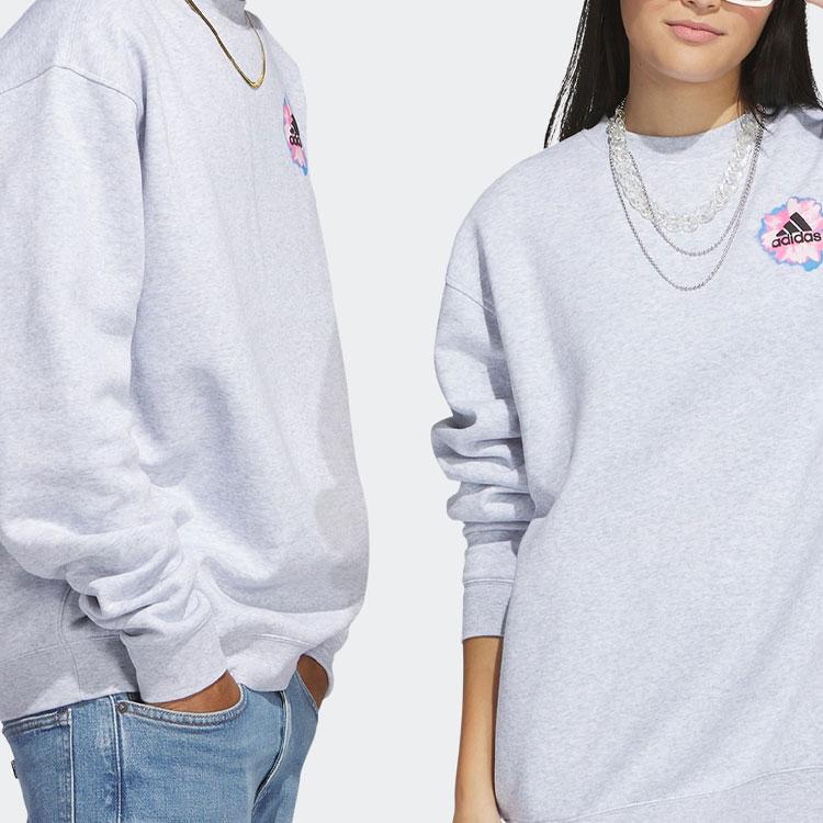 Adidas Bloom Crew Sweatshirt With Floral Print Logo Unisex Tops Light-Hemp-Gray IC7769