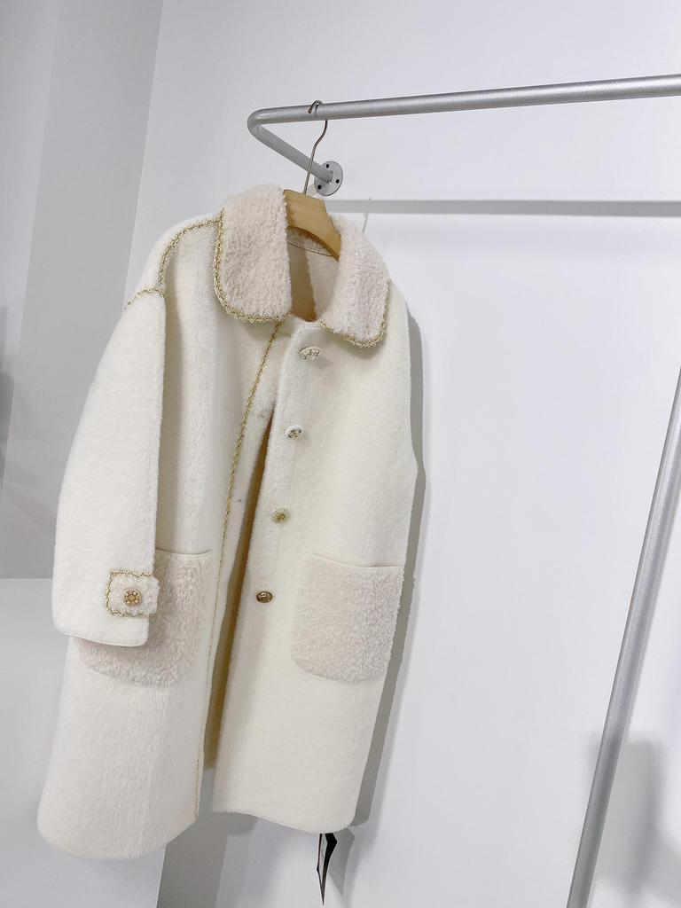 Women's Faux Fur Slim Mid-Length Woolen Coat for Autumn and Winter