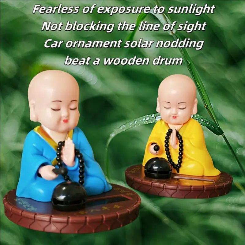 Shaking Monk Sculpture Solar Powered Car Decors Ceramic Decorative Figurine Symbolizing Fortune And Wisdoms